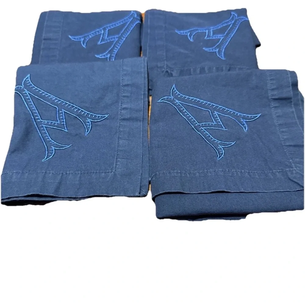 Williams Sonoma Cotton Double Hemstitch Napkins Embroidered Set 4 19X19 Cottage